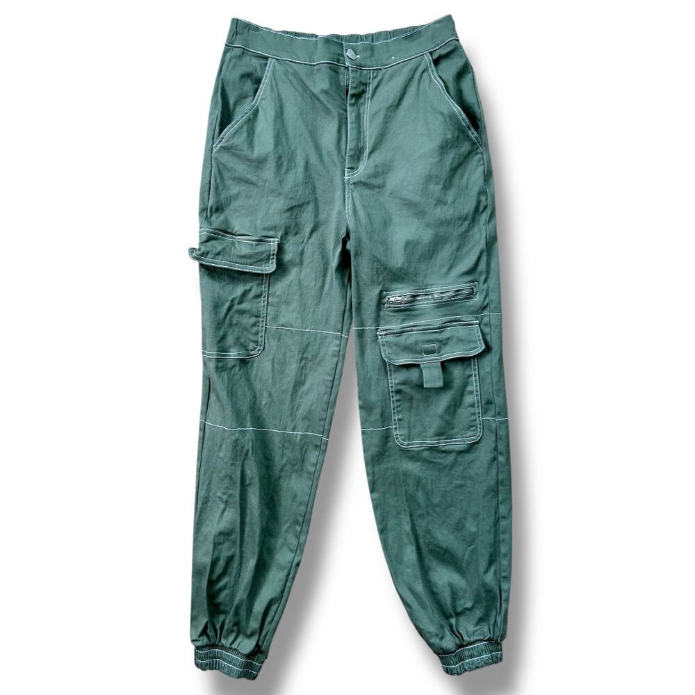 Faded Rose Green High Rise Utility Cargo Joggers Outdoor Rugged